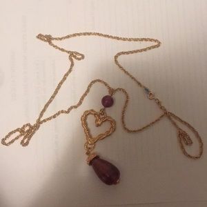 Avon necklace textured heart pendant gold red